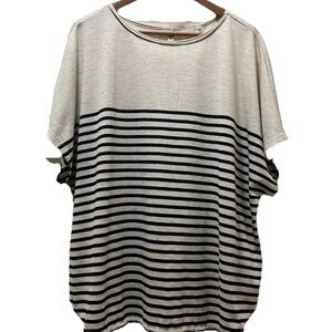 Max Studio London Women's Short Sleeve Blouse, Striped Sz 2X Oatmeal Black